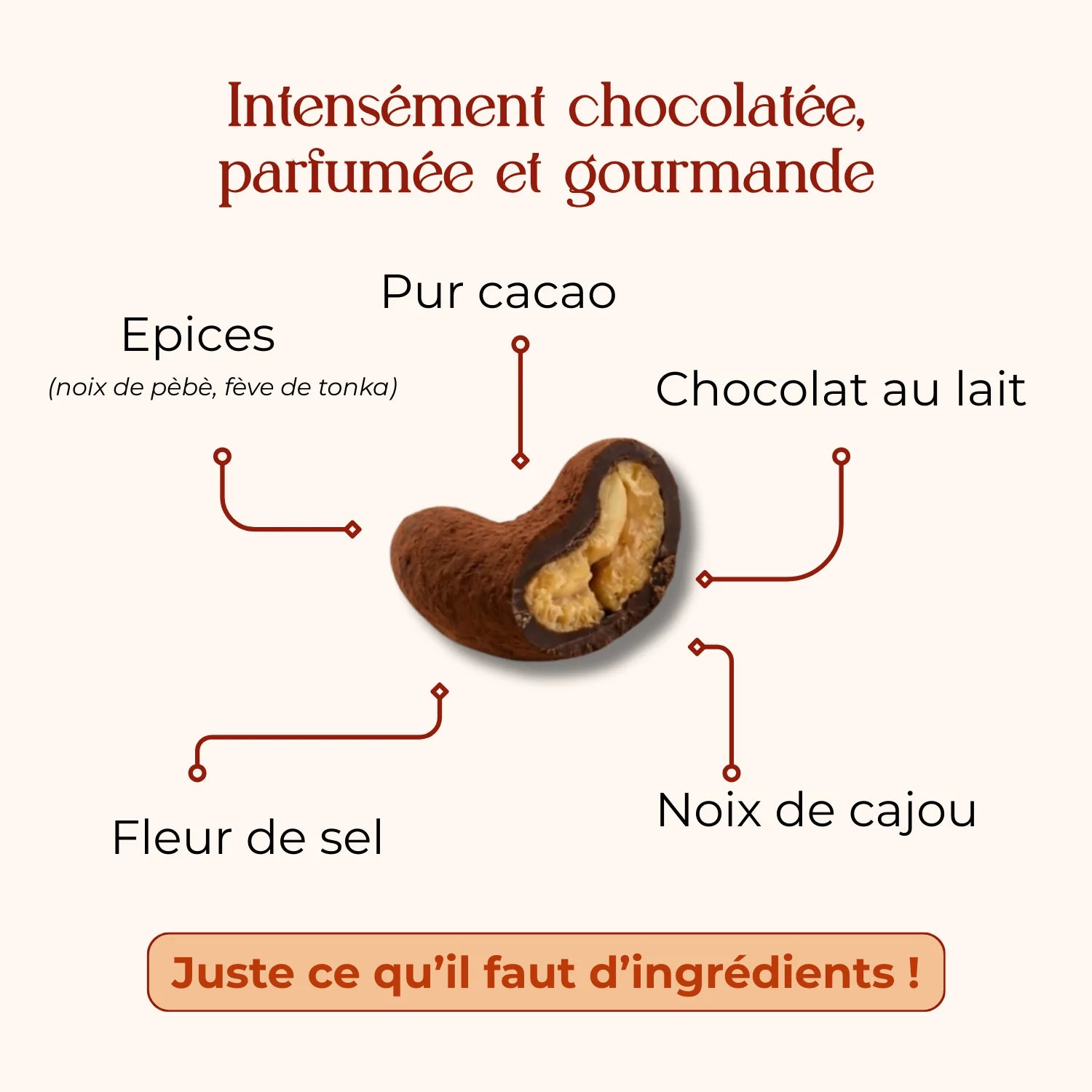 Soro Cajou — Noix de cajou, chocolat au lait, pèbè & fève de tonka